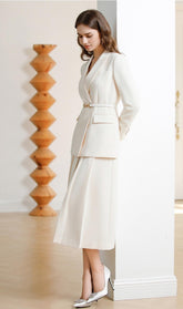 Chic Ivory Duo: Loose-Fit Blazer and Skirt Ensemble